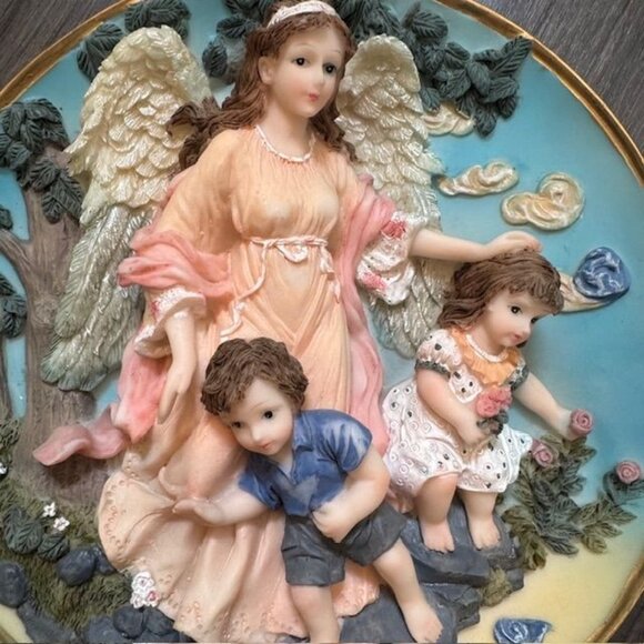 Guardian Angel Wall Plaque With Children Hand-Painted Resin Hanging Decor - Picture 2 of 7